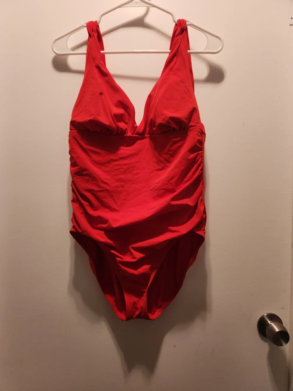 Time and Tru Red One-Piece V-Neck Swim Bodysuit